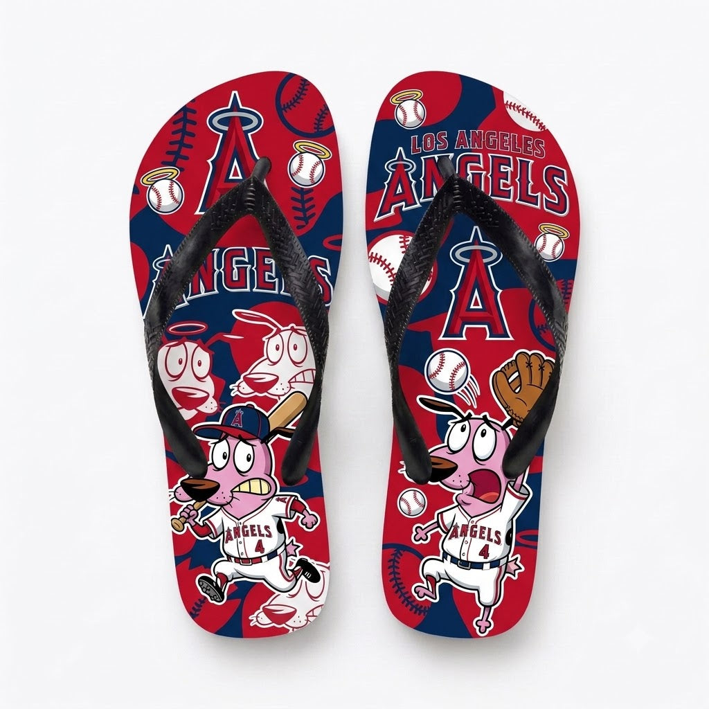 Cartoon Pink Dog Baseball Flip Flops — Sport Fan Sandals | 30 Teams Available - Custom Fan Apparel Image 16