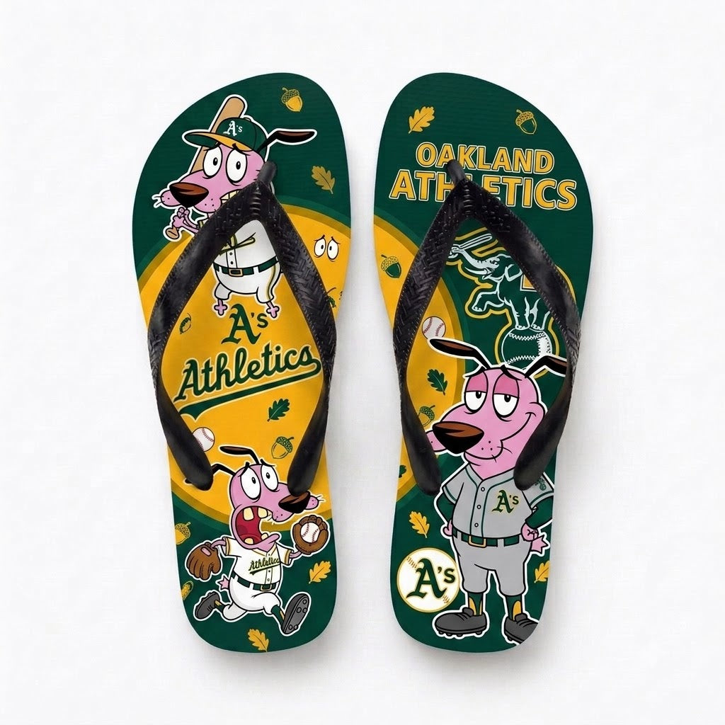 Cartoon Pink Dog Baseball Flip Flops — Sport Fan Sandals | 30 Teams Available - Custom Fan Apparel Image 4