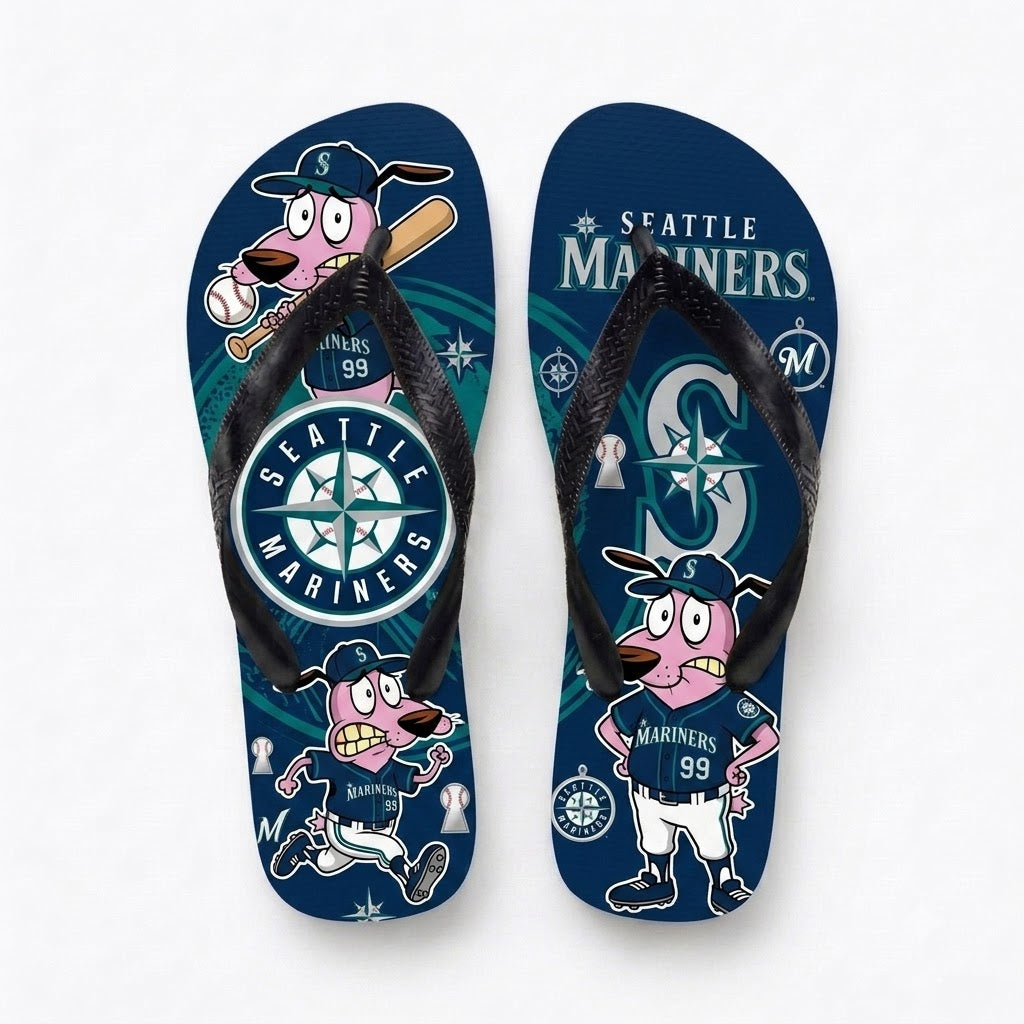 Cartoon Pink Dog Baseball Flip Flops — Sport Fan Sandals | 30 Teams Available - Custom Fan Apparel Image 17