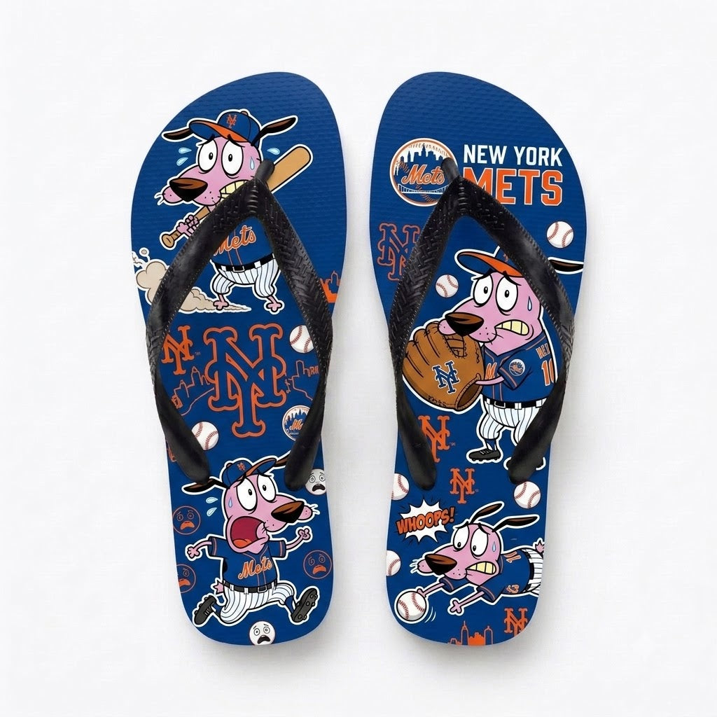 Cartoon Pink Dog Baseball Flip Flops — Sport Fan Sandals | 30 Teams Available - Custom Fan Apparel Image 20