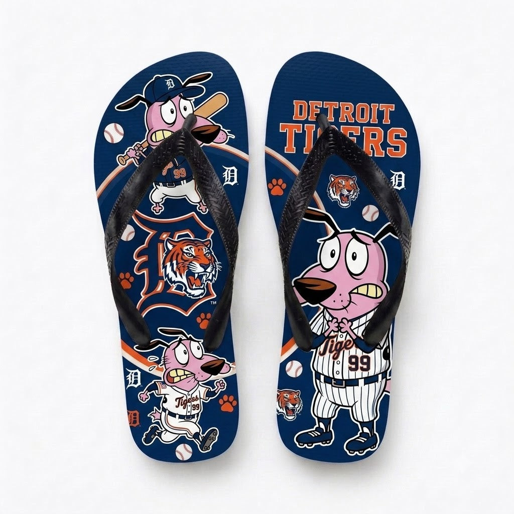 Cartoon Pink Dog Baseball Flip Flops — Sport Fan Sandals | 30 Teams Available - Custom Fan Apparel Image 12