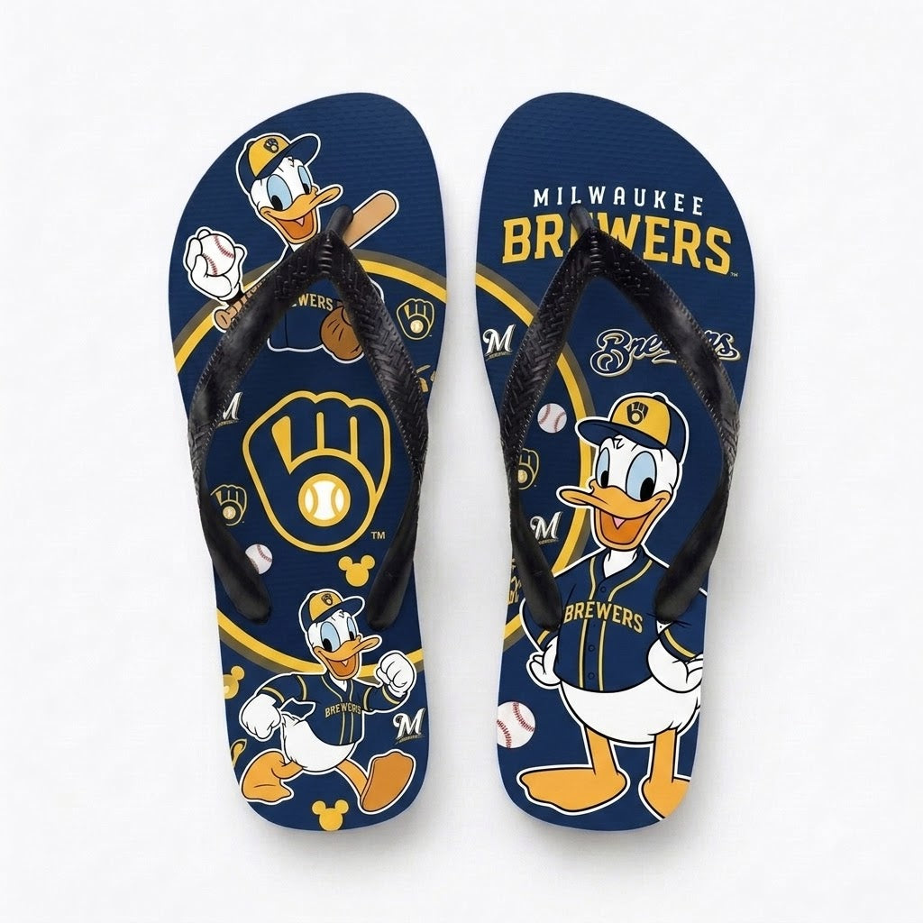 Cartoon Duck Baseball Flip Flops — Sport Fan Sandals | 30 Teams Available