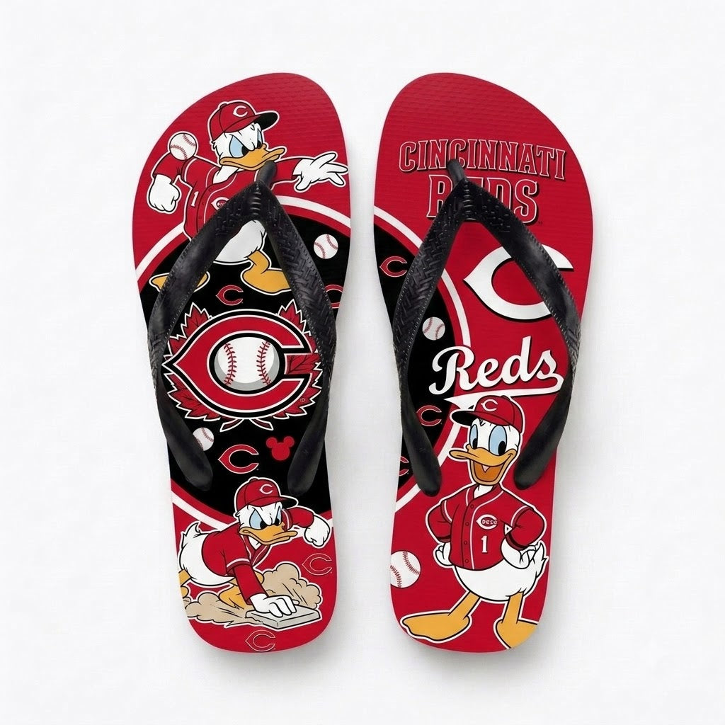 Cartoon Duck Baseball Flip Flops — Sport Fan Sandals | 30 Teams Available