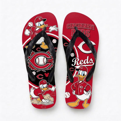 Cartoon Duck Baseball Flip Flops — Sport Fan Sandals | 30 Teams Available
