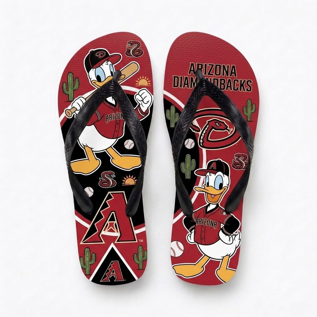 Cartoon Duck Baseball Flip Flops — Sport Fan Sandals | 30 Teams Available
