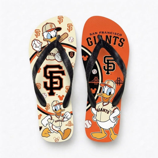 Cartoon Duck Baseball Flip Flops — Sport Fan Sandals | 30 Teams Available - Custom Fan Apparel Image 1