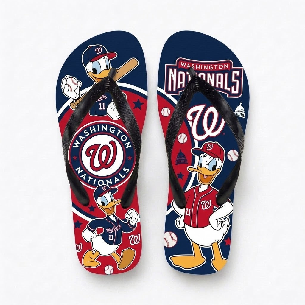 Cartoon Duck Baseball Flip Flops — Sport Fan Sandals | 30 Teams Available