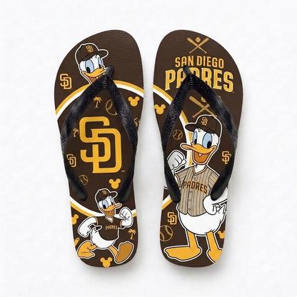 Cartoon Duck Baseball Flip Flops — Sport Fan Sandals | 30 Teams Available