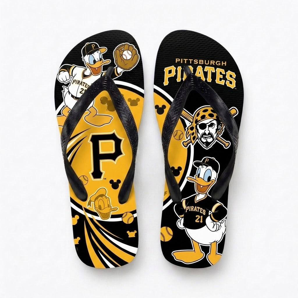 Cartoon Duck Baseball Flip Flops — Sport Fan Sandals | 30 Teams Available