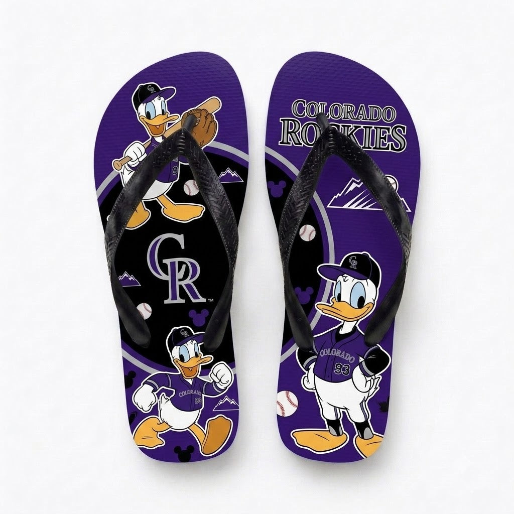 Cartoon Duck Baseball Flip Flops — Sport Fan Sandals | 30 Teams Available