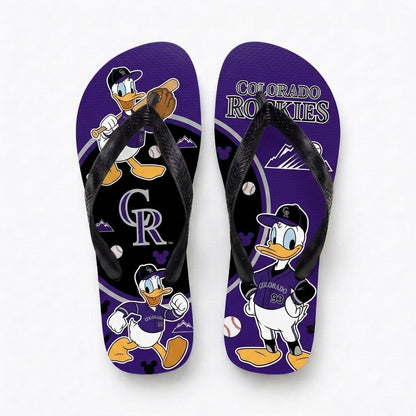Cartoon Duck Baseball Flip Flops — Sport Fan Sandals | 30 Teams Available