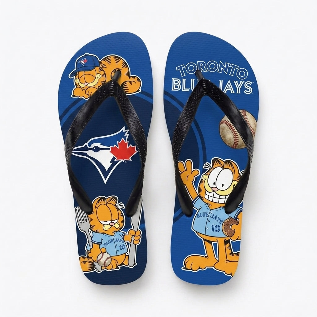 Cartoon Orange Cat Baseball Flip Flops — Sport Fan Sandals | 30 Teams Available - Custom Fan Apparel Image 9