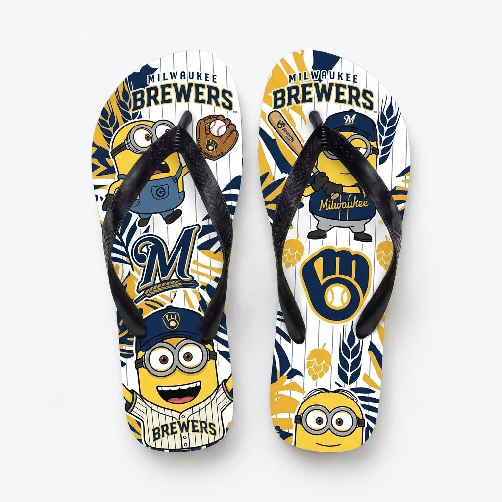 Cartoon Yellow Character Baseball Flip Flops — Sport Fan Sandals | 30 Teams Available