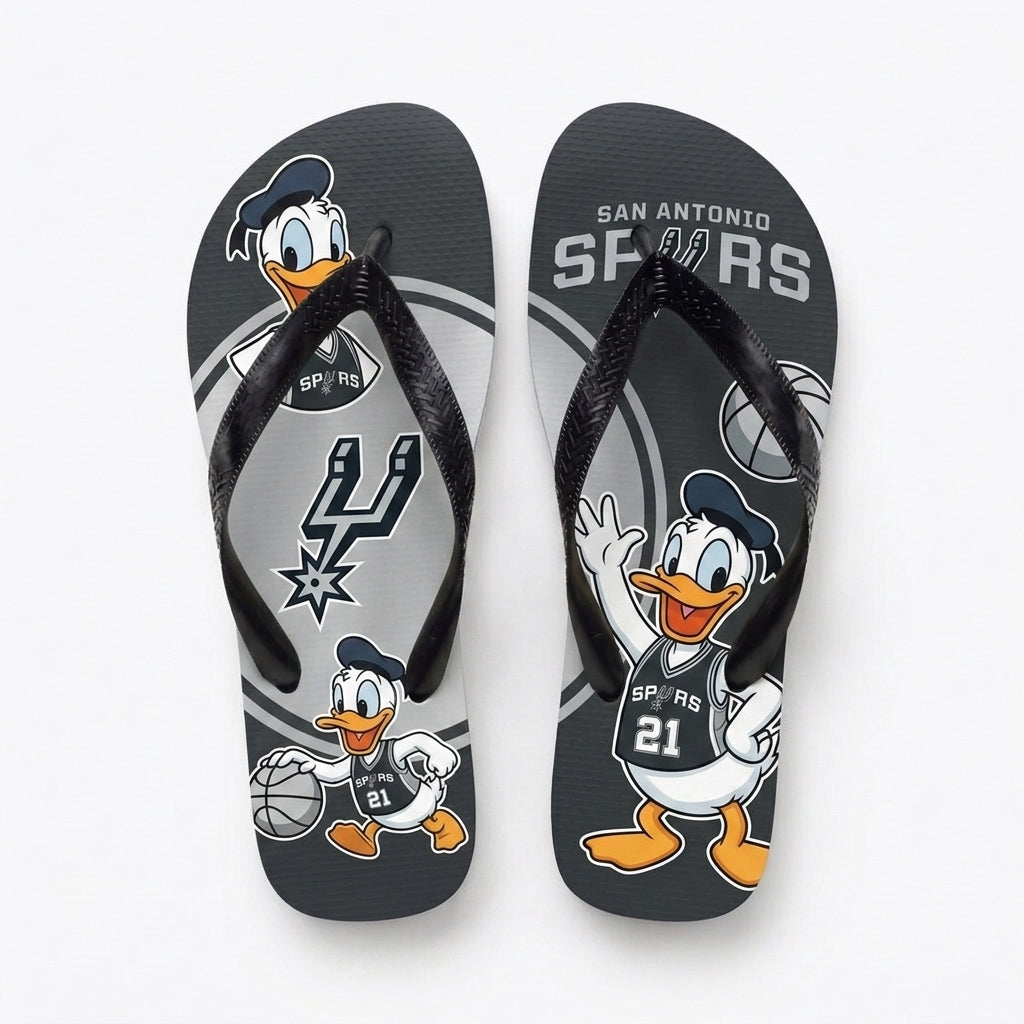 Cartoon Duck Basketball Flip Flops — Sport Fan Sandals | 30 Teams Available
