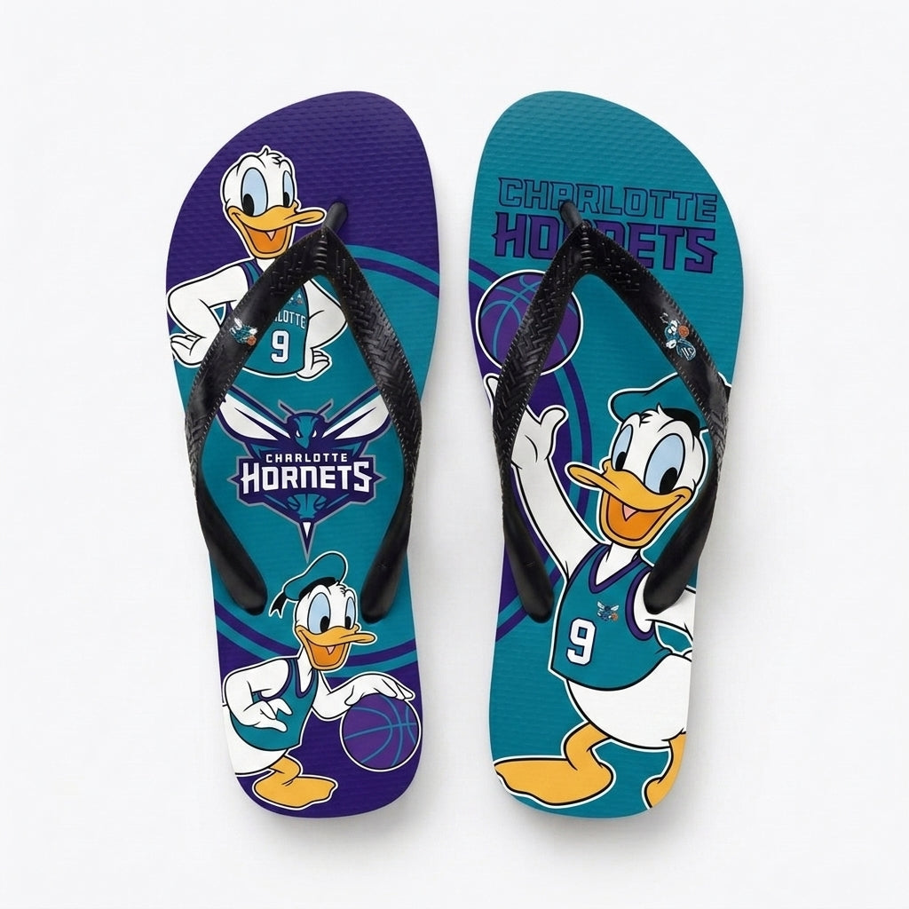 Cartoon Duck Basketball Flip Flops — Sport Fan Sandals | 30 Teams Available - Custom Fan Apparel Image 12