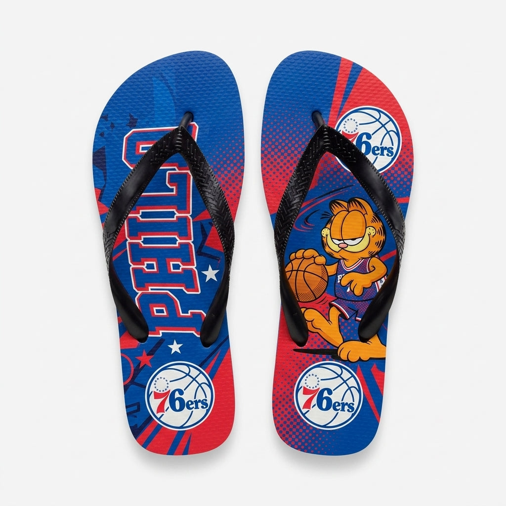Cartoon Orange Cat Basketball Flip Flops — Sport Fan Sandals | 30 Teams Available - Custom Fan Apparel Image 4