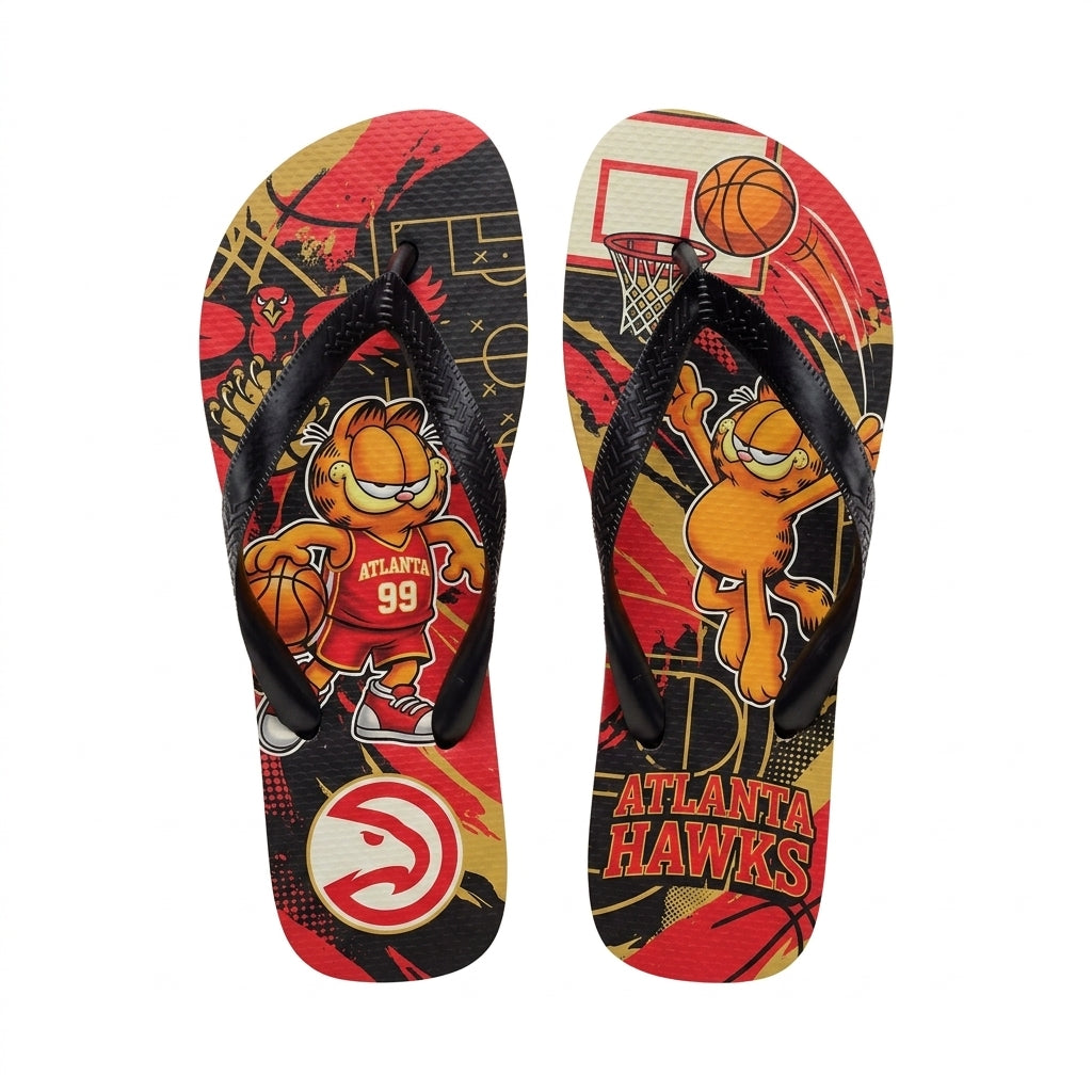 Cartoon Orange Cat Basketball Flip Flops — Sport Fan Sandals | 30 Teams Available - Custom Fan Apparel Image 11