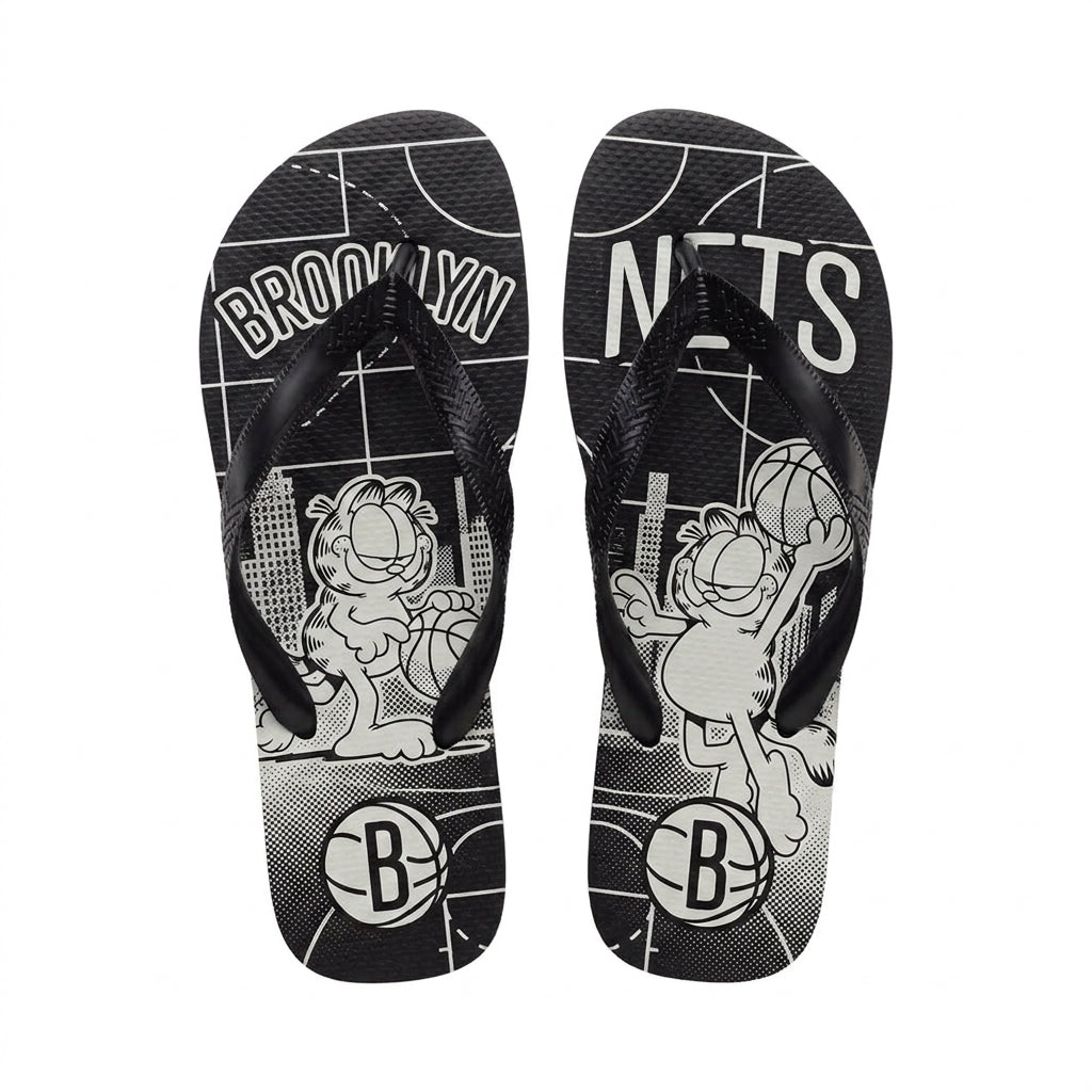 Cartoon Orange Cat Basketball Flip Flops — Sport Fan Sandals | 30 Teams Available - Custom Fan Apparel Image 2