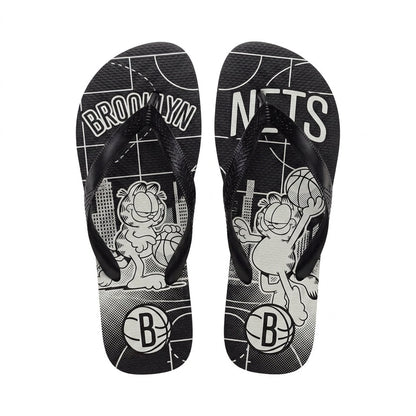 Cartoon Orange Cat Basketball Flip Flops — Sport Fan Sandals | 30 Teams Available - Custom Fan Apparel Image 2