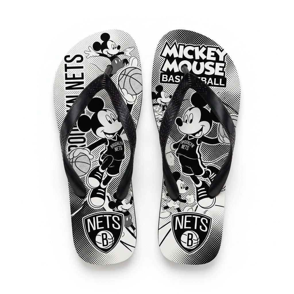 Cartoon Mouse Basketball Flip Flops — Sport Fan Sandals | 30 Teams Available - Custom Fan Apparel Image 3