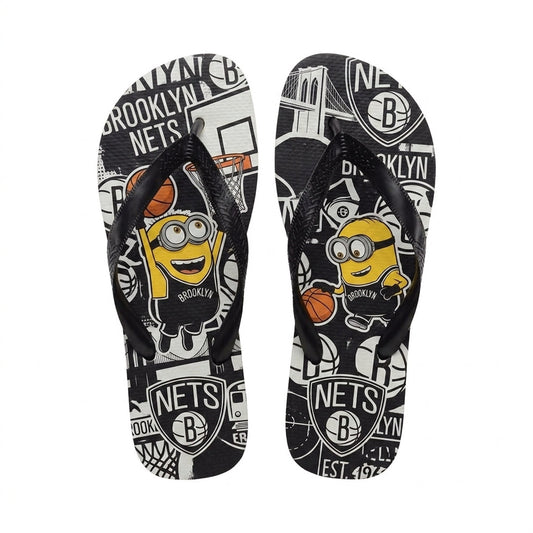 Cartoon Yellow Character Basketball Flip Flops — Sport Fan Sandals | 30 Teams Available - Custom Fan Apparel Image 1