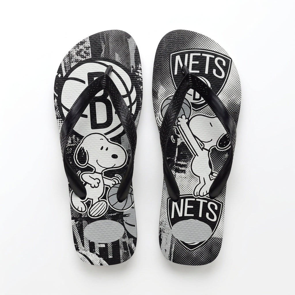 Cartoon Beagle Basketball Flip Flops — Sport Fan Sandals | 30 Teams Available - Custom Fan Apparel Image 2