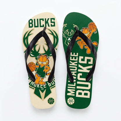 Cartoon Orange Cat Basketball Flip Flops — Sport Fan Sandals | 30 Teams Available - Custom Fan Apparel Image 10