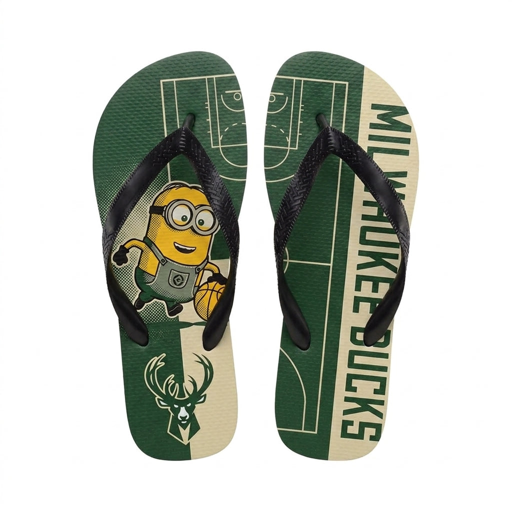 Cartoon Yellow Character Basketball Flip Flops — Sport Fan Sandals | 30 Teams Available - Custom Fan Apparel Image 10