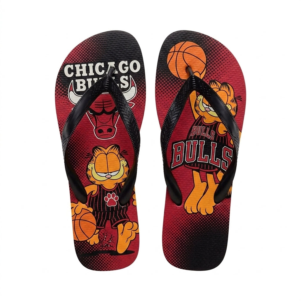 Cartoon Orange Cat Basketball Flip Flops — Sport Fan Sandals | 30 Teams Available - Custom Fan Apparel Image 6