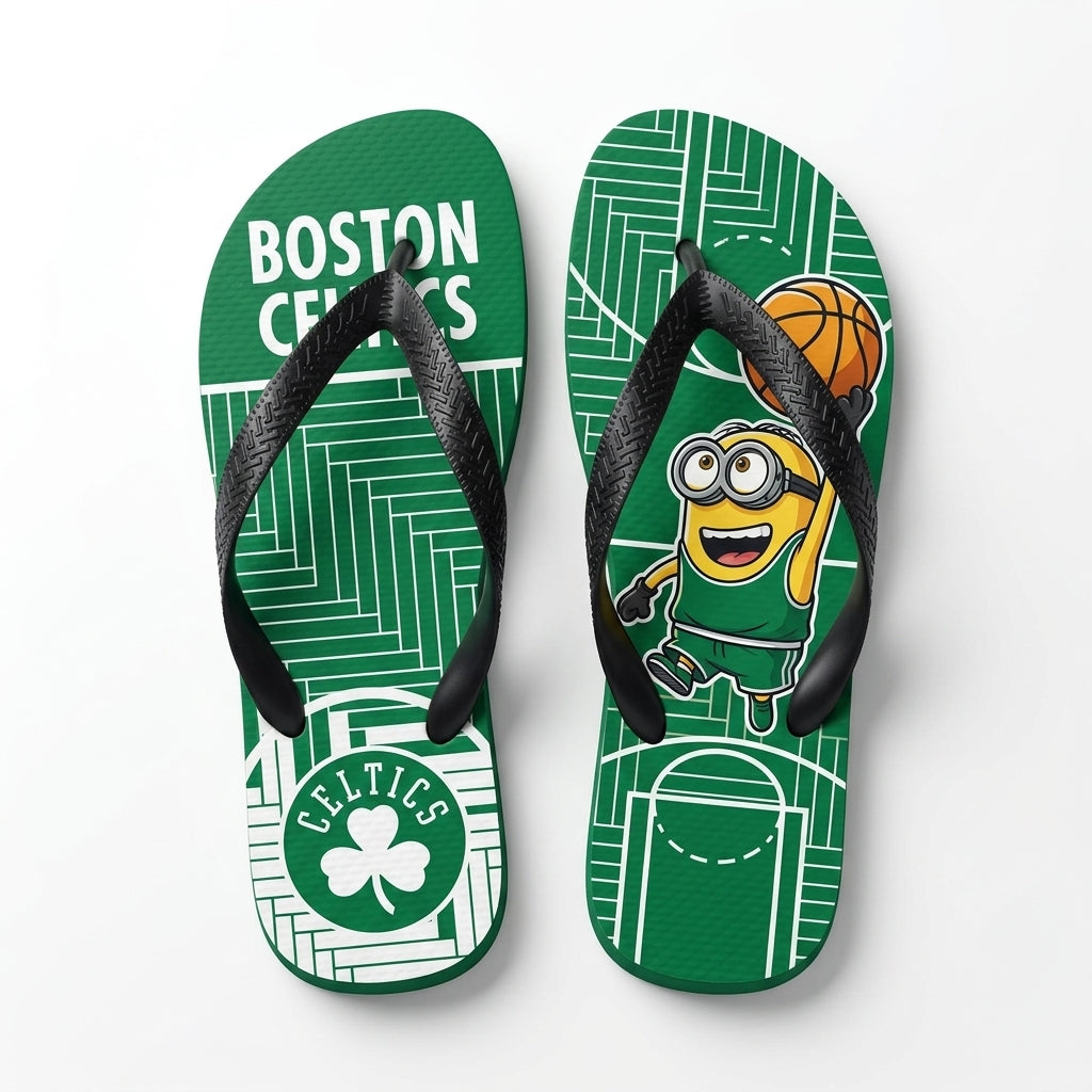 Cartoon Yellow Character Basketball Flip Flops — Sport Fan Sandals | 30 Teams Available - Custom Fan Apparel Image 2