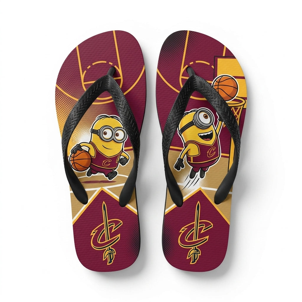 Cartoon Yellow Character Basketball Flip Flops — Sport Fan Sandals | 30 Teams Available - Custom Fan Apparel Image 7