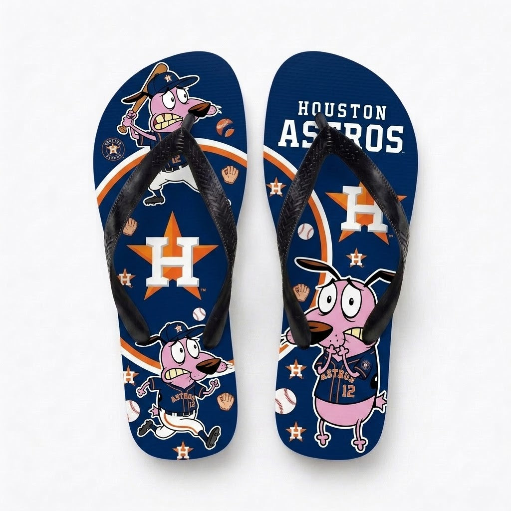 Cartoon Pink Dog Baseball Flip Flops — Sport Fan Sandals | 30 Teams Available - Custom Fan Apparel Image 15