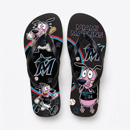 Cartoon Pink Dog Baseball Flip Flops — Sport Fan Sandals | 30 Teams Available - Custom Fan Apparel Image 2