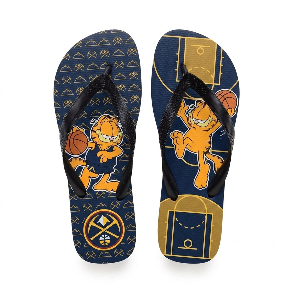 Cartoon Orange Cat Basketball Flip Flops — Sport Fan Sandals | 30 Teams Available - Custom Fan Apparel Image 16