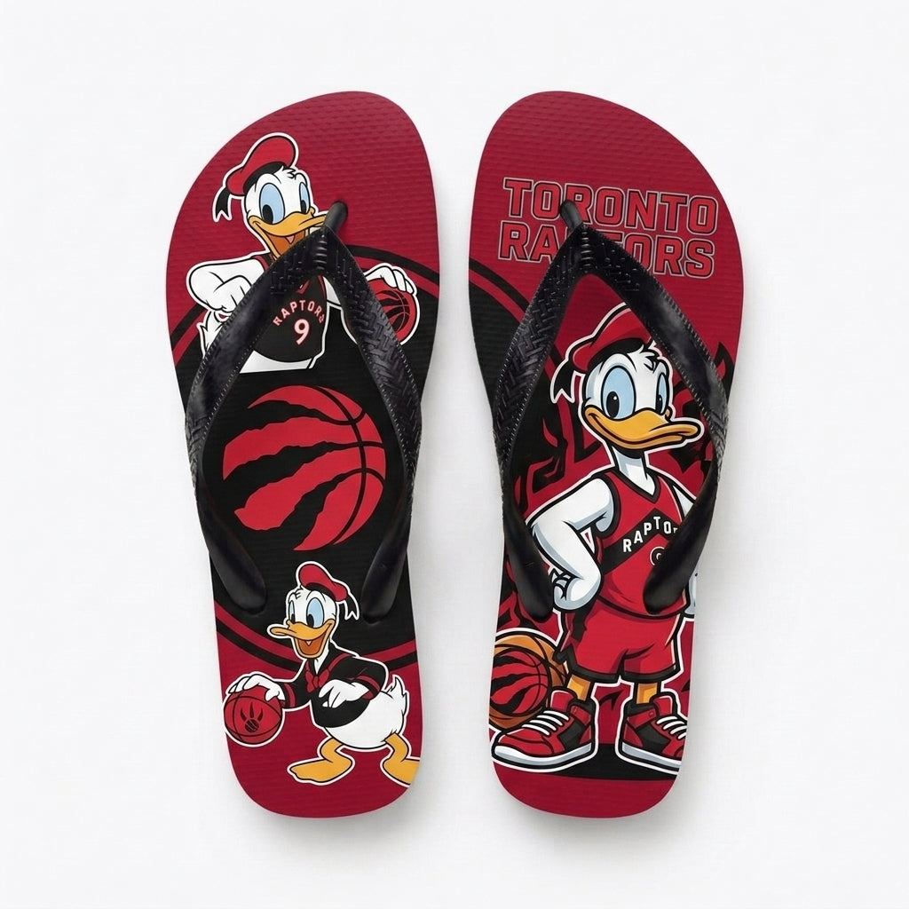 Cartoon Duck Basketball Flip Flops — Sport Fan Sandals | 30 Teams Available - Custom Fan Apparel Image 6