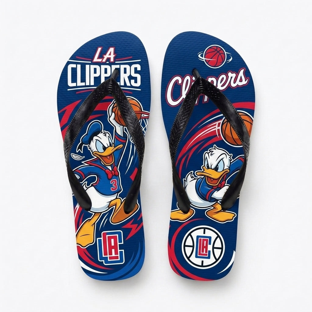 Cartoon Duck Basketball Flip Flops — Sport Fan Sandals | 30 Teams Available