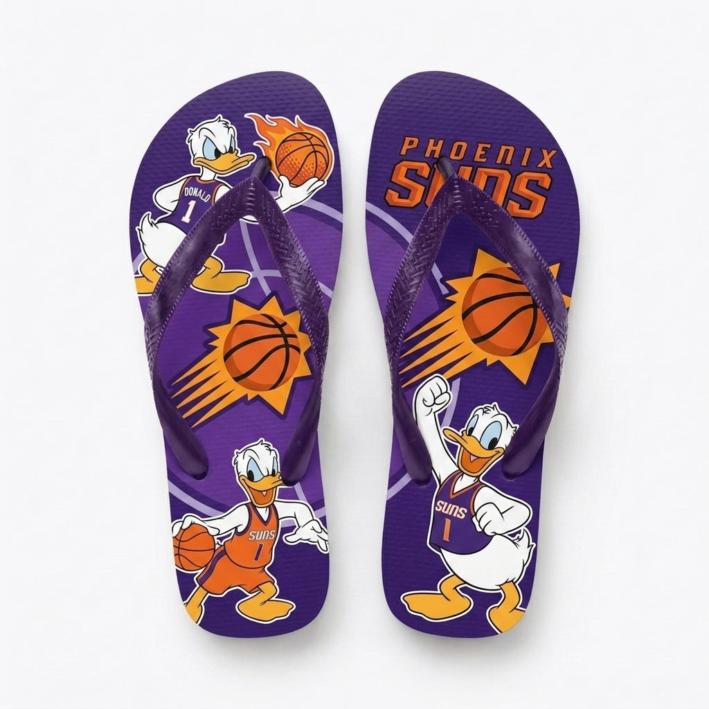 Cartoon Duck Basketball Flip Flops — Sport Fan Sandals | 30 Teams Available