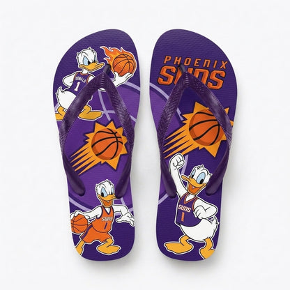 Cartoon Duck Basketball Flip Flops — Sport Fan Sandals | 30 Teams Available
