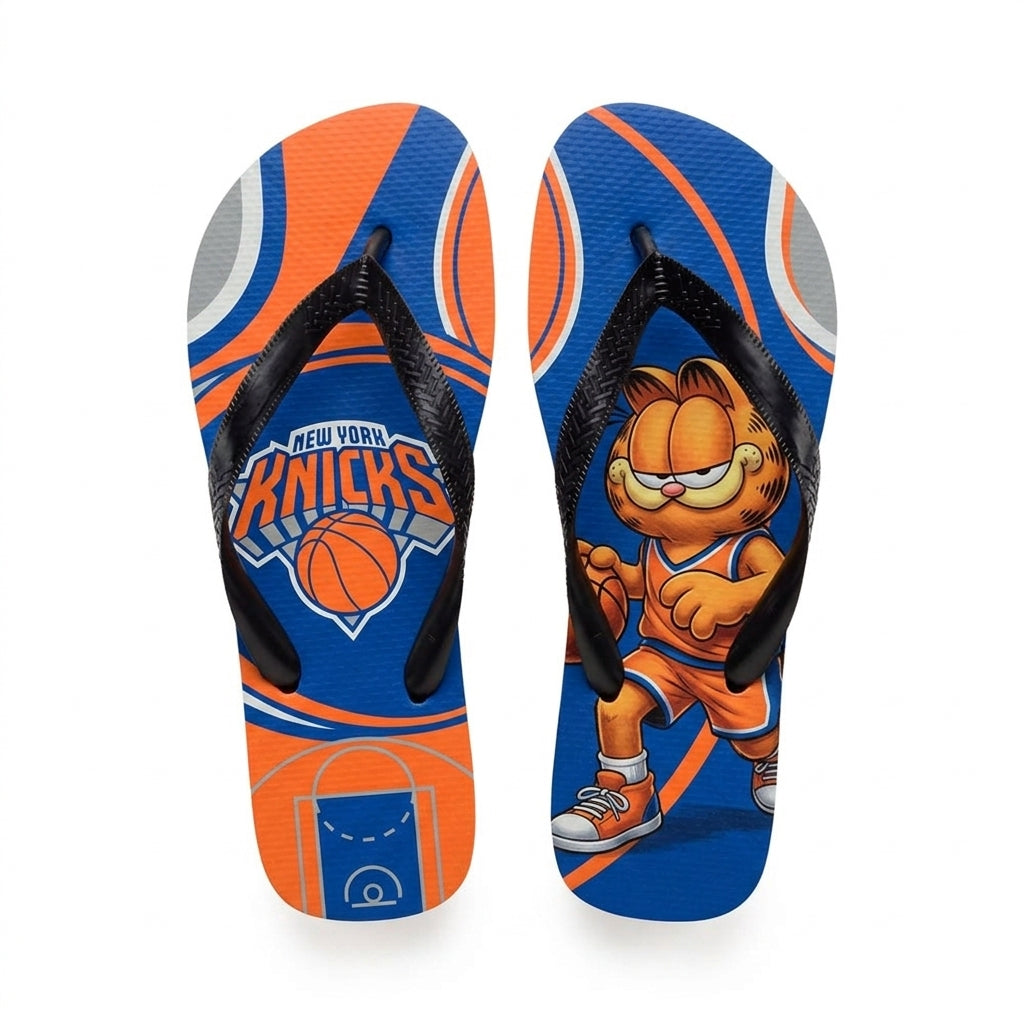 Cartoon Orange Cat Basketball Flip Flops — Sport Fan Sandals | 30 Teams Available - Custom Fan Apparel Image 3