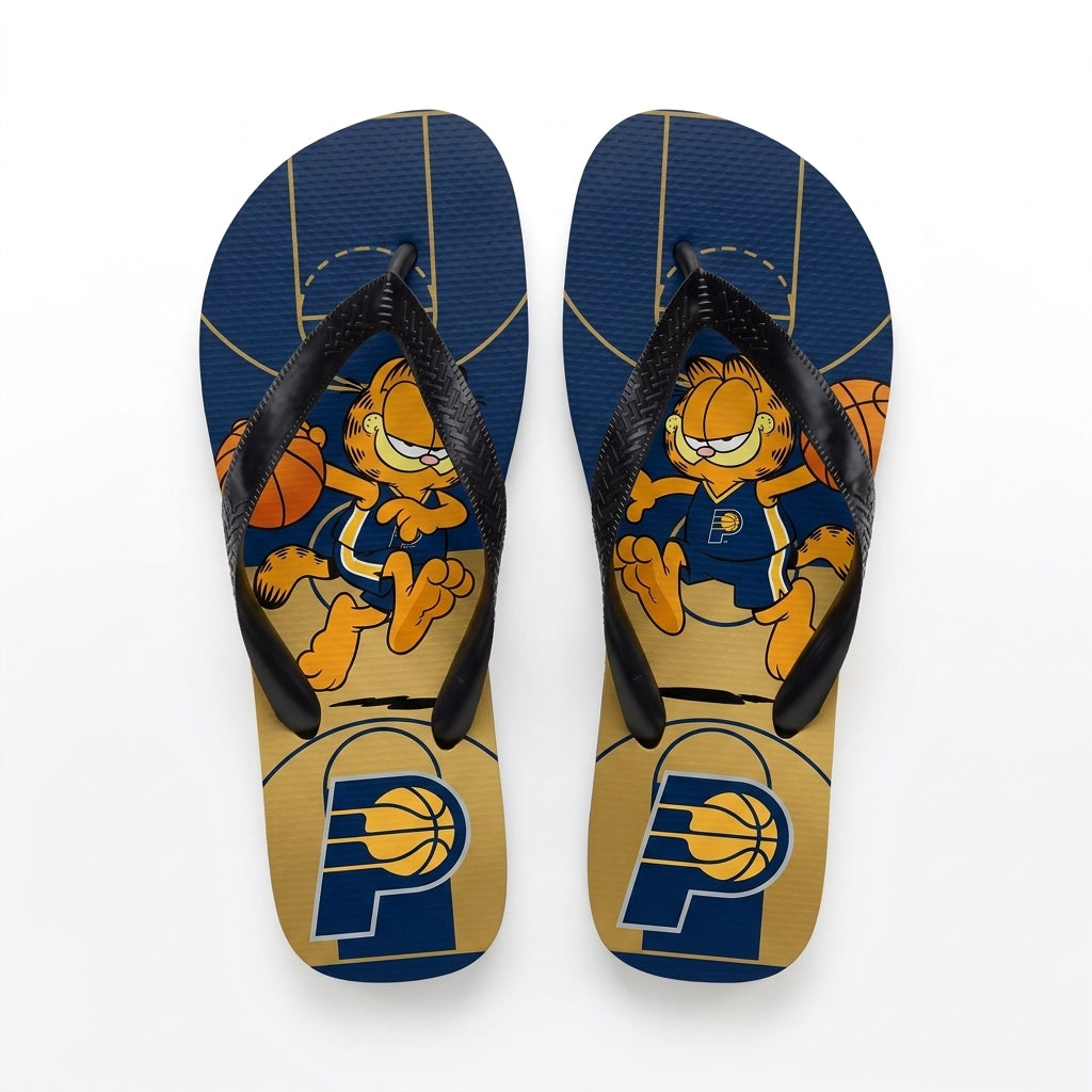 Cartoon Orange Cat Basketball Flip Flops — Sport Fan Sandals | 30 Teams Available - Custom Fan Apparel Image 9
