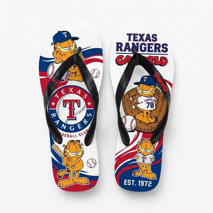 Cartoon Orange Cat Baseball Flip Flops — Sport Fan Sandals | 30 Teams Available - Custom Fan Apparel Image 17