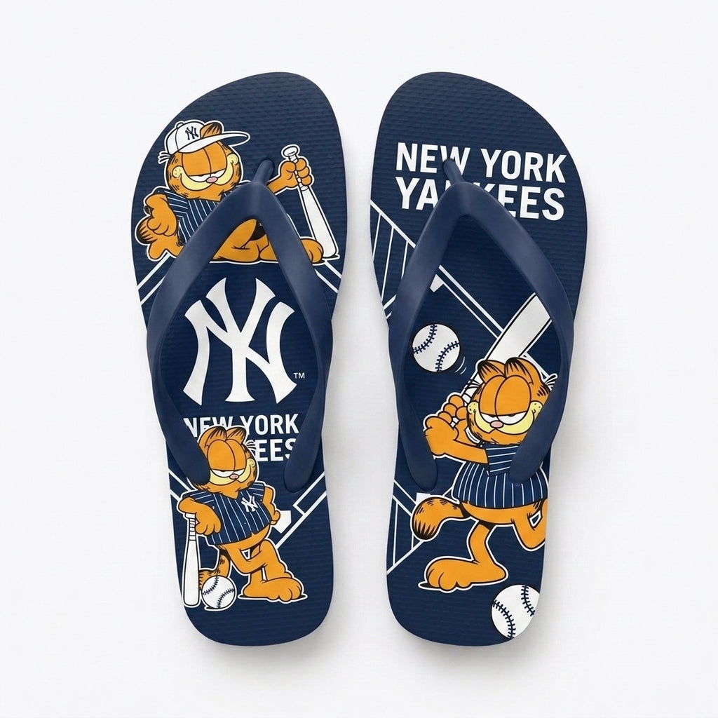 Cartoon Orange Cat Baseball Flip Flops — Sport Fan Sandals | 30 Teams Available - Custom Fan Apparel Image 5