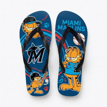 Cartoon Orange Cat Baseball Flip Flops — Sport Fan Sandals | 30 Teams Available - Custom Fan Apparel Image 2