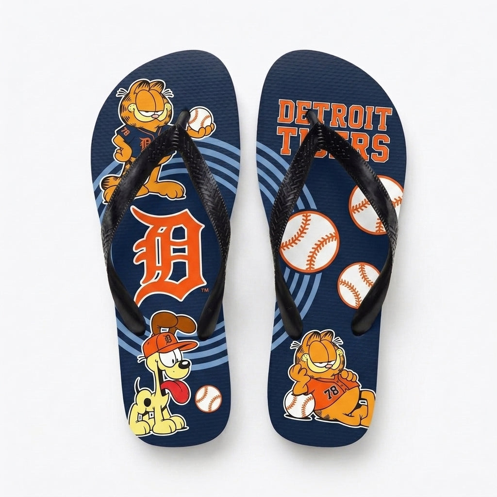Cartoon Orange Cat Baseball Flip Flops — Sport Fan Sandals | 30 Teams Available - Custom Fan Apparel Image 11