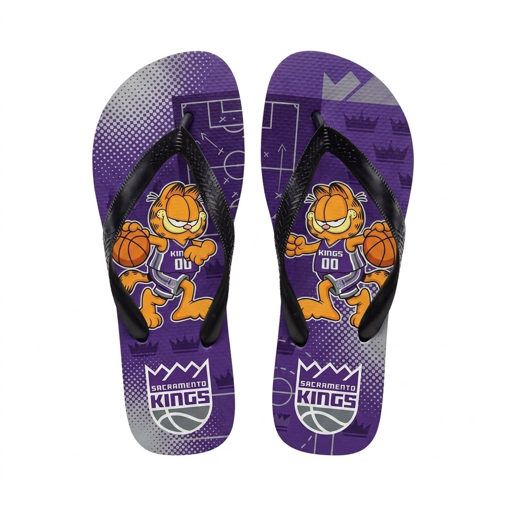 Cartoon Orange Cat Basketball Flip Flops — Sport Fan Sandals | 30 Teams Available