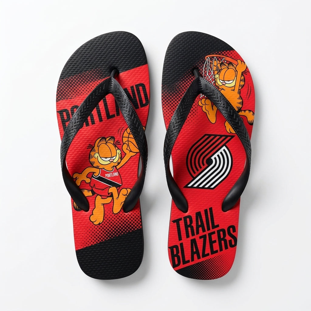 Cartoon Orange Cat Basketball Flip Flops — Sport Fan Sandals | 30 Teams Available - Custom Fan Apparel Image 19