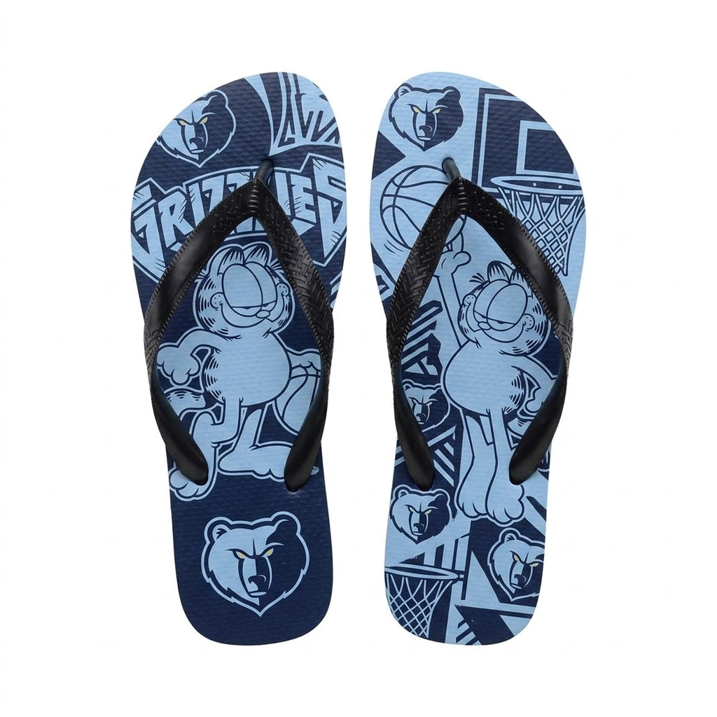 Cartoon Orange Cat Basketball Flip Flops — Sport Fan Sandals | 30 Teams Available
