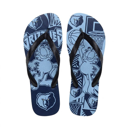 Cartoon Orange Cat Basketball Flip Flops — Sport Fan Sandals | 30 Teams Available