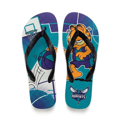 Cartoon Orange Cat Basketball Flip Flops — Sport Fan Sandals | 30 Teams Available - Custom Fan Apparel Image 12