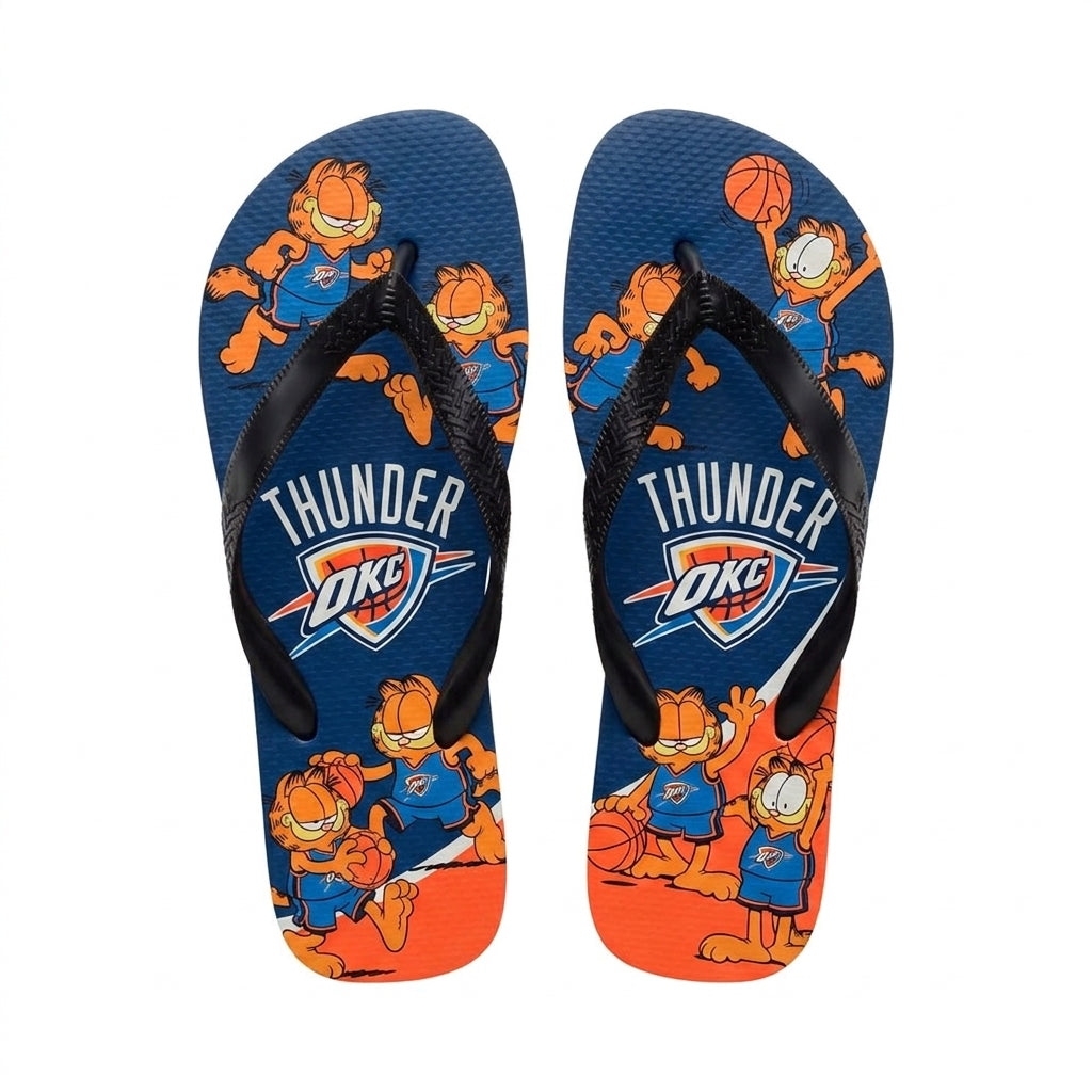 Cartoon Orange Cat Basketball Flip Flops — Sport Fan Sandals | 30 Teams Available - Custom Fan Apparel Image 18